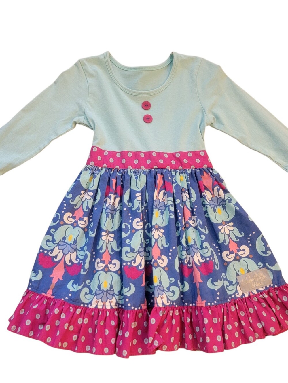 Eleanor Rose Girls Size 4/5 Rhonda Blue Long Sleeve Boutique Dress Ruffle Cuff